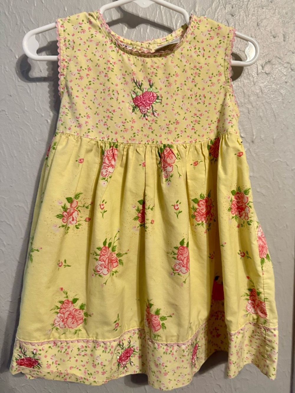 Blueberi Boulevard Yellow Floral Cotton Sundress with Pink Roses